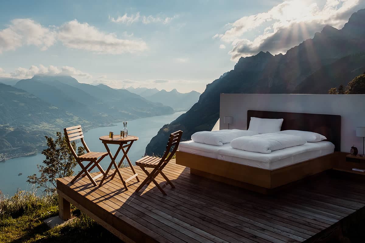 Outdoor Bedroom on Mountain Overlooking Lake